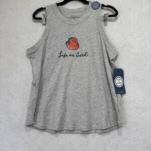 Life Is Good Tank Top Womens Medium Gray Sleep Pajama Lounge Strawberry Graphic